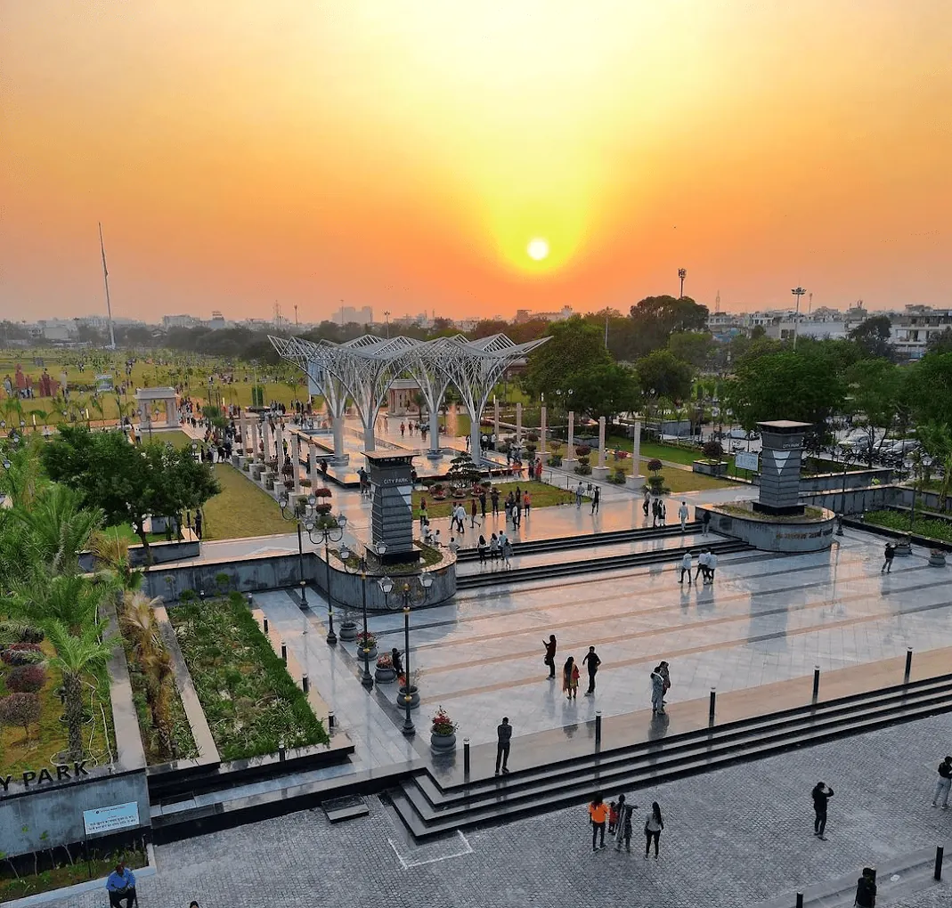 city park jaipur aerial sunset view